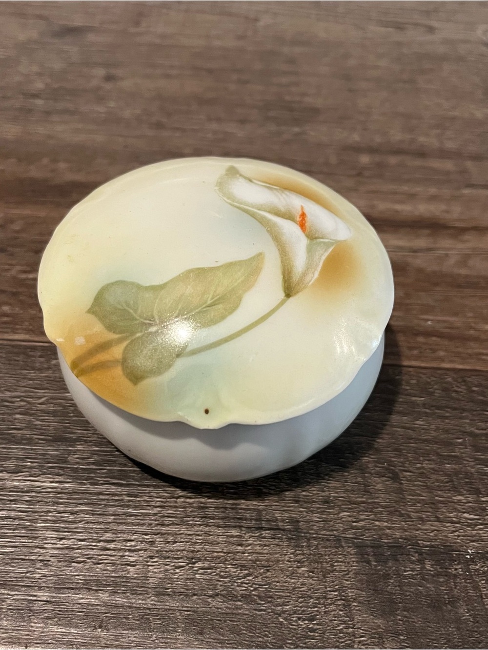 RS Germany Antique Hand Painted Calla Lily Porcelain Trinket Box with Lid